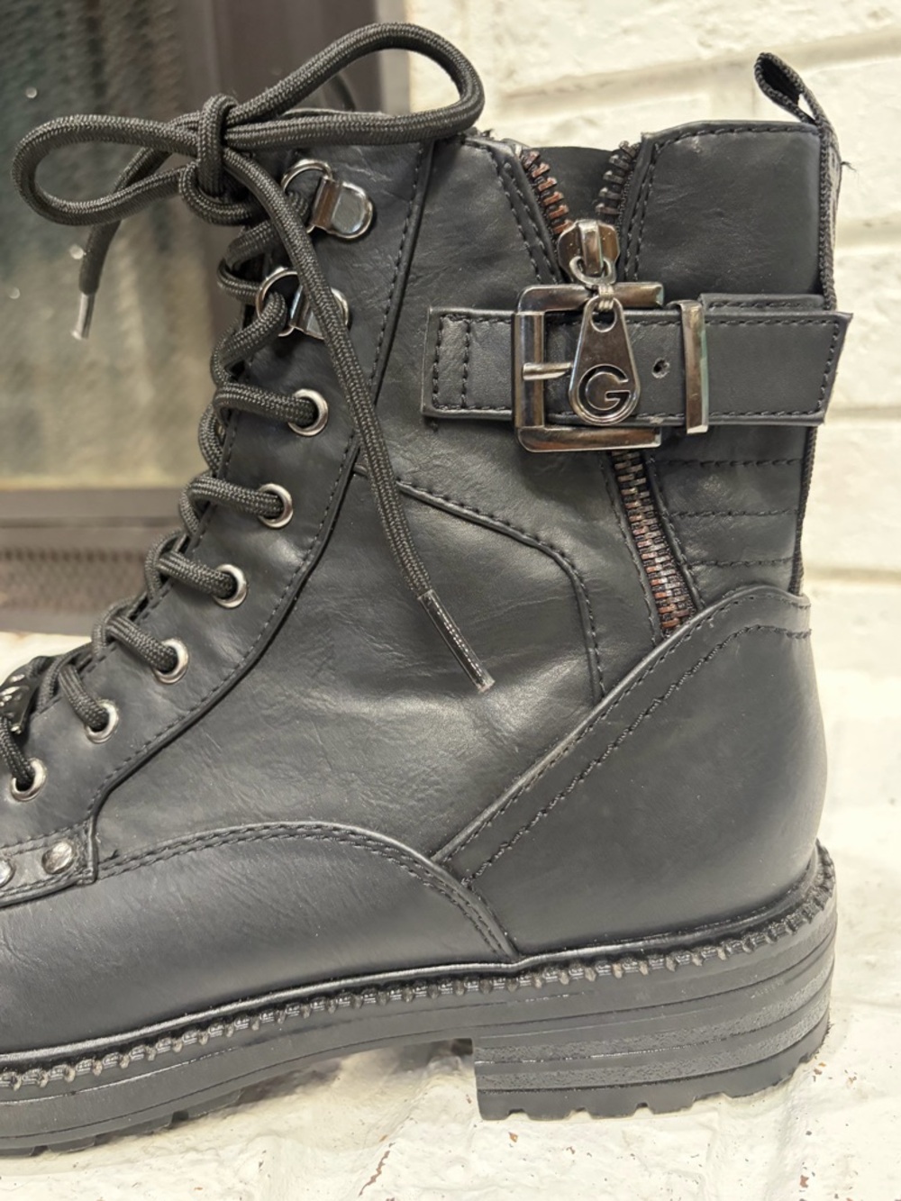 GBG Black Lace-Up Combat Boots with Zip & Buckle - Picture 5 of 5